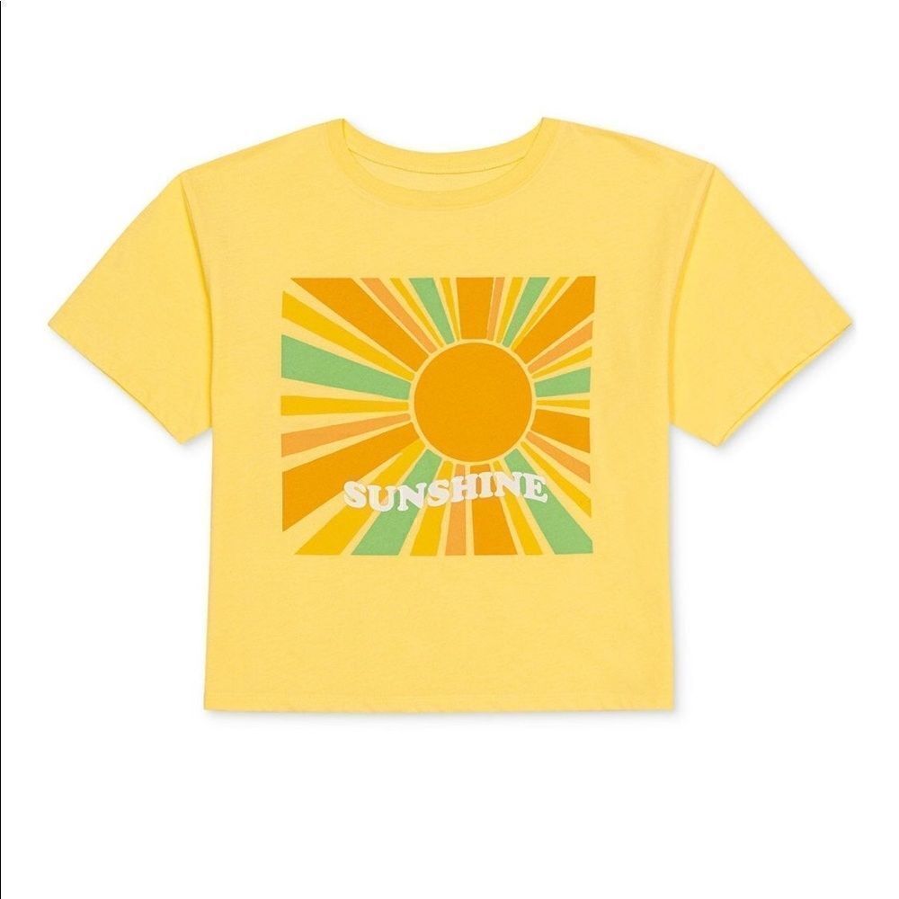 love tribe Junior's Yellow Sunshine Cropped T-Shirt Extra Large NWT